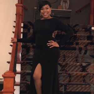 Black gown with high split and chained back